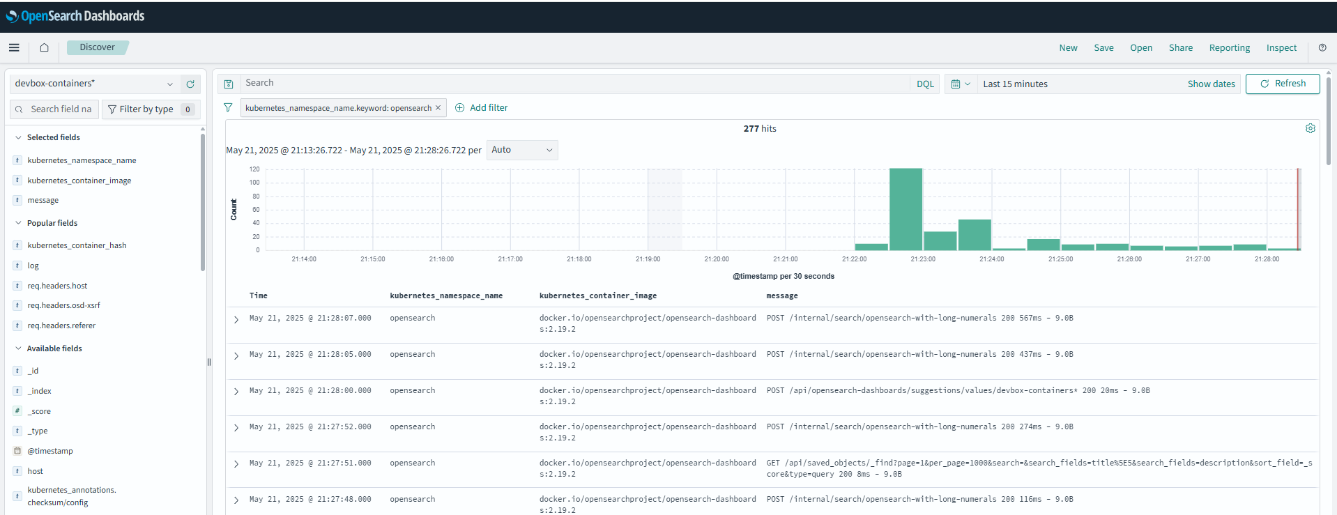 OpenSearch dashboard
